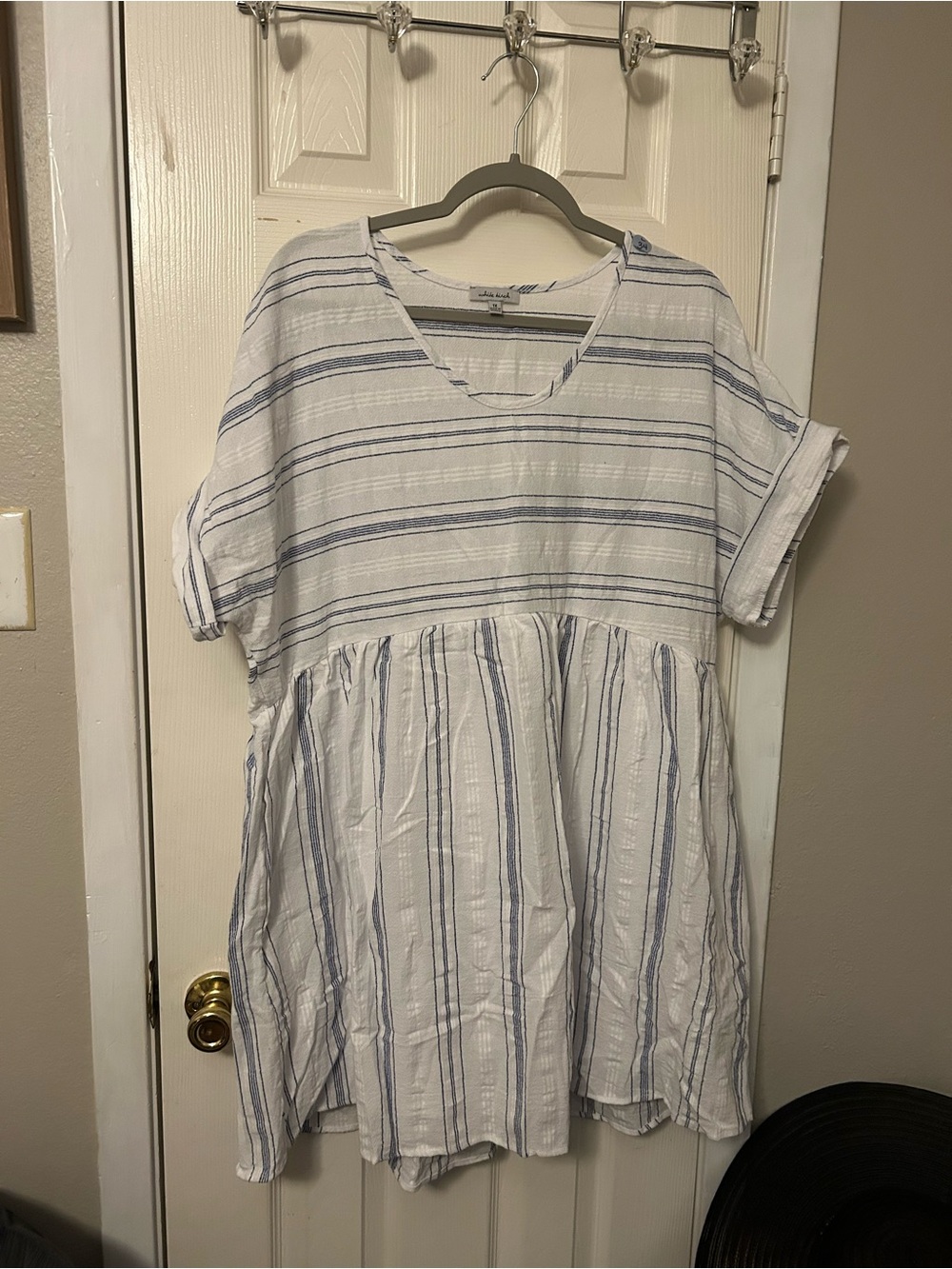 Women’s White and Light Blue Striped Casual Dress